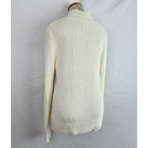 Marled Sweater Women's L Cream Mock Neck Soft Elegant Long Sleeve Fuzzy - Picture 9 of 16
